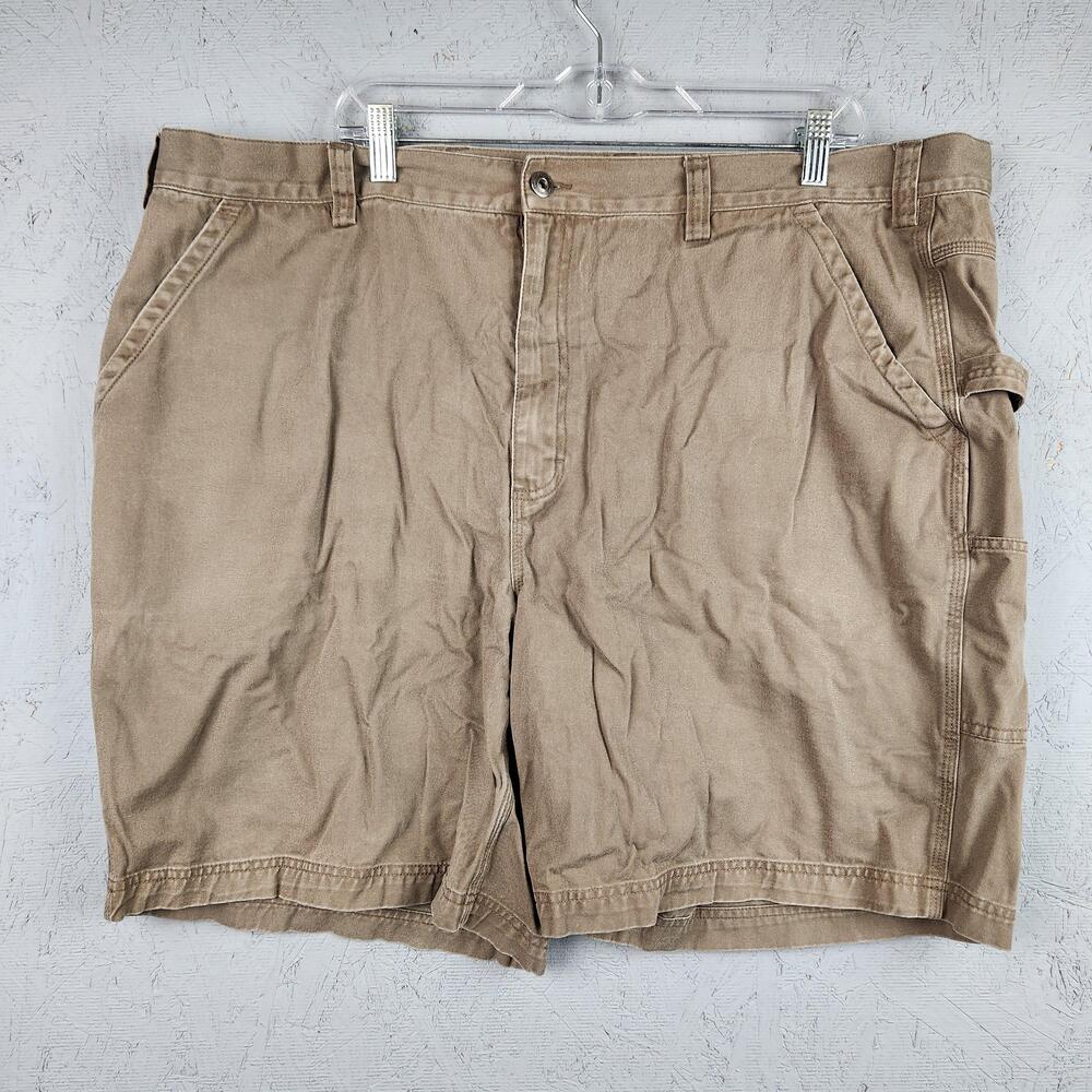 Duluth Trading Shorts Mens 46 Tan Canvas Carpenter Utility Work Workwear Pockets